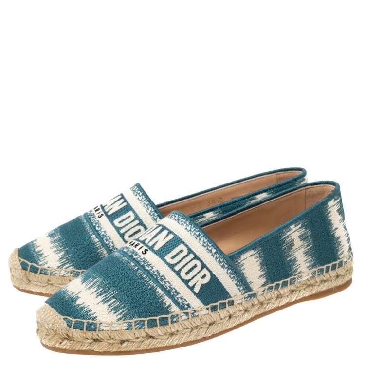 Pre Owned Dior Blue/White Embroidered Cotton Fabric Granville D Stripe Espadrille Flats Size 38.5