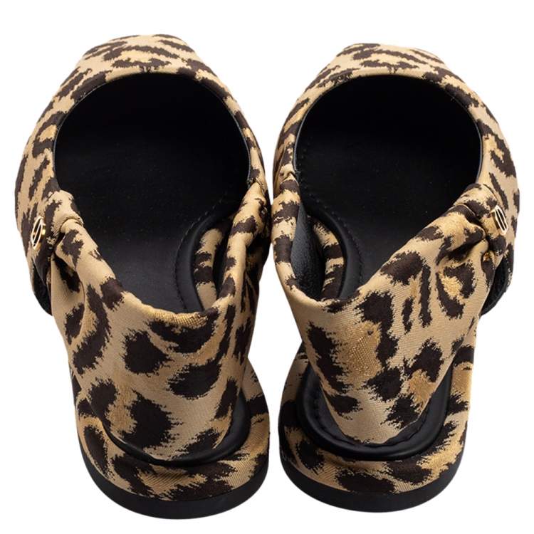Pre Owned Dior Beige/Black Leopard Print Fabric Mizza Slingback Flat Pumps Size 38
