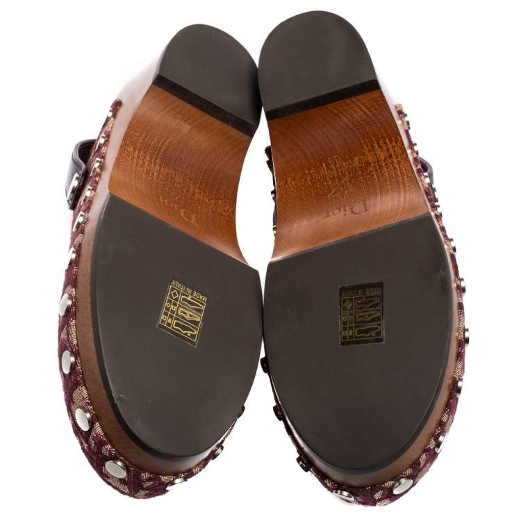 Pre Owned Dior Plum Oblique Canvas Slingback Clog Sandals Size 38