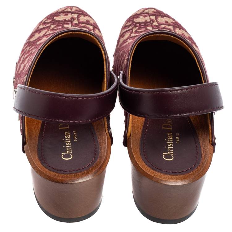Pre Owned Dior Plum Oblique Canvas Slingback Clog Sandals Size 38