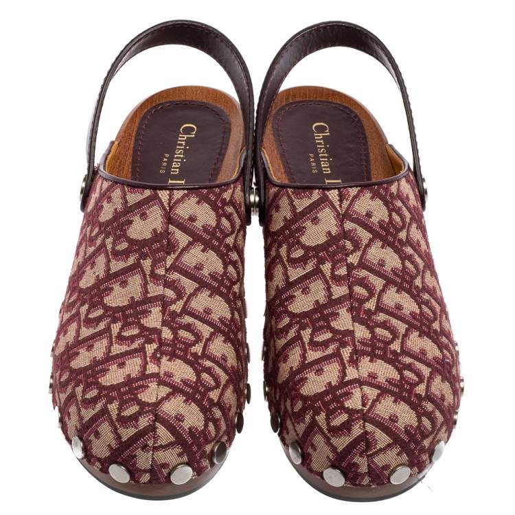 Pre Owned Dior Plum Oblique Canvas Slingback Clog Sandals Size 38