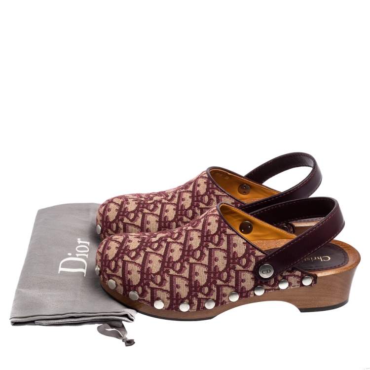 Pre Owned Dior Plum Oblique Canvas Slingback Clog Sandals Size 38