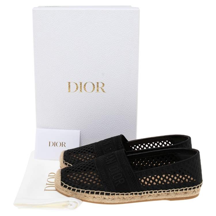 Pre Owned Dior Black Fabric Granville Embroidery Espadrille Flats Size 37.5