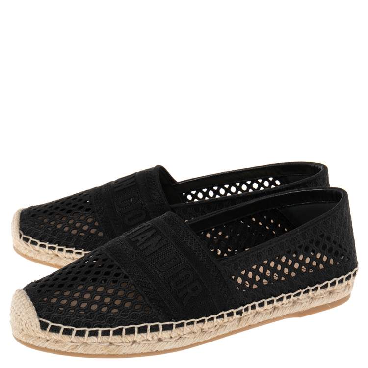 Pre Owned Dior Black Fabric Granville Embroidery Espadrille Flats Size 37.5