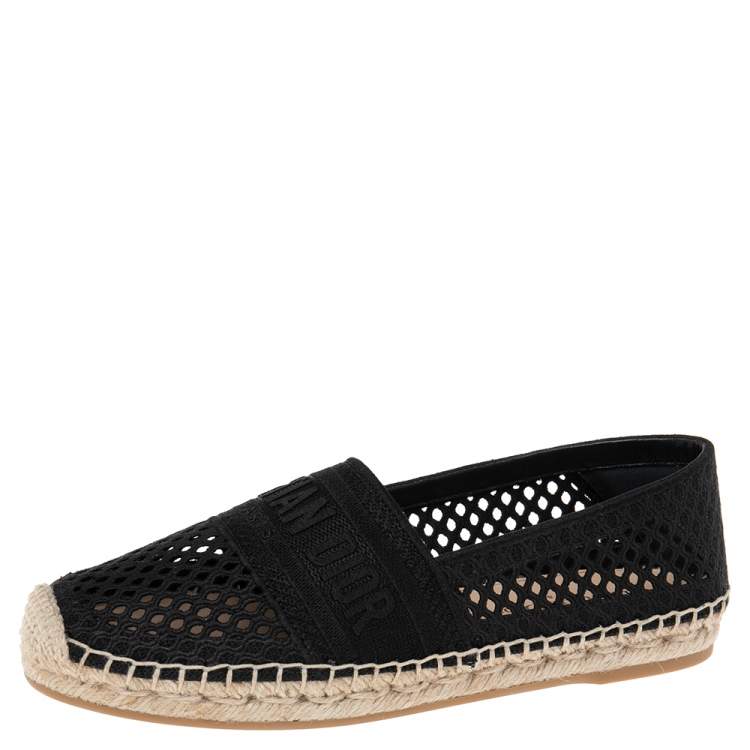 Pre Owned Dior Black Fabric Granville Embroidery Espadrille Flats Size 37.5