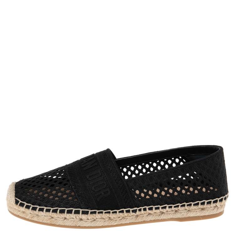 Pre Owned Dior Black Fabric Granville Embroidery Espadrille Flats Size 37.5