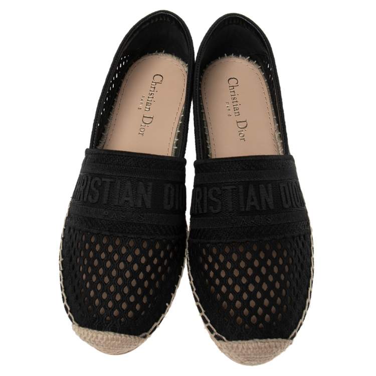 Pre Owned Dior Black Fabric Granville Embroidery Espadrille Flats Size 37.5