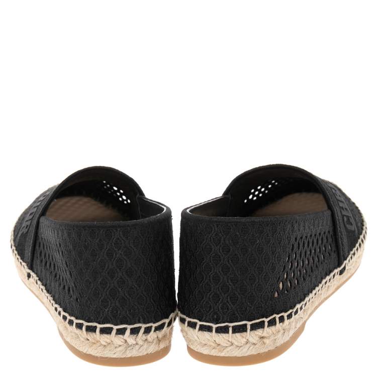 Pre Owned Dior Black Fabric Granville Embroidery Espadrille Flats Size 37.5