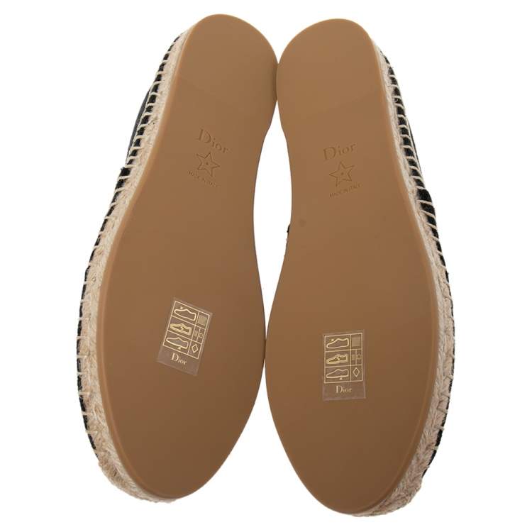 Pre Owned Dior Black Fabric Granville Embroidery Espadrille Flats Size 37.5