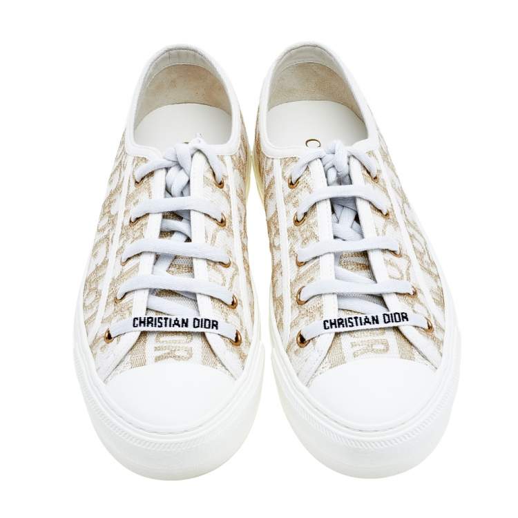 Pre Owned Dior White Oblique Canvas Sneakers Size 38.5