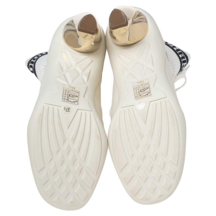 Pre Owned Dior White Leather, Mesh and Knit Fabric D-Zenith Ankle Boots Size 37.5