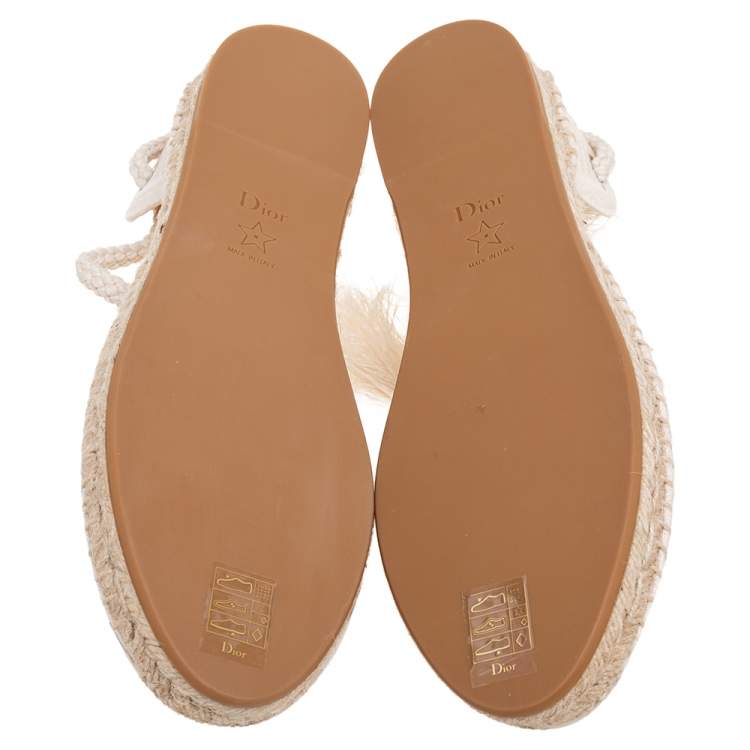 Pre Owned Dior Cream Granville Mesh Embroidered Ankle Wrap Flat Espadrille Sandals Size 39