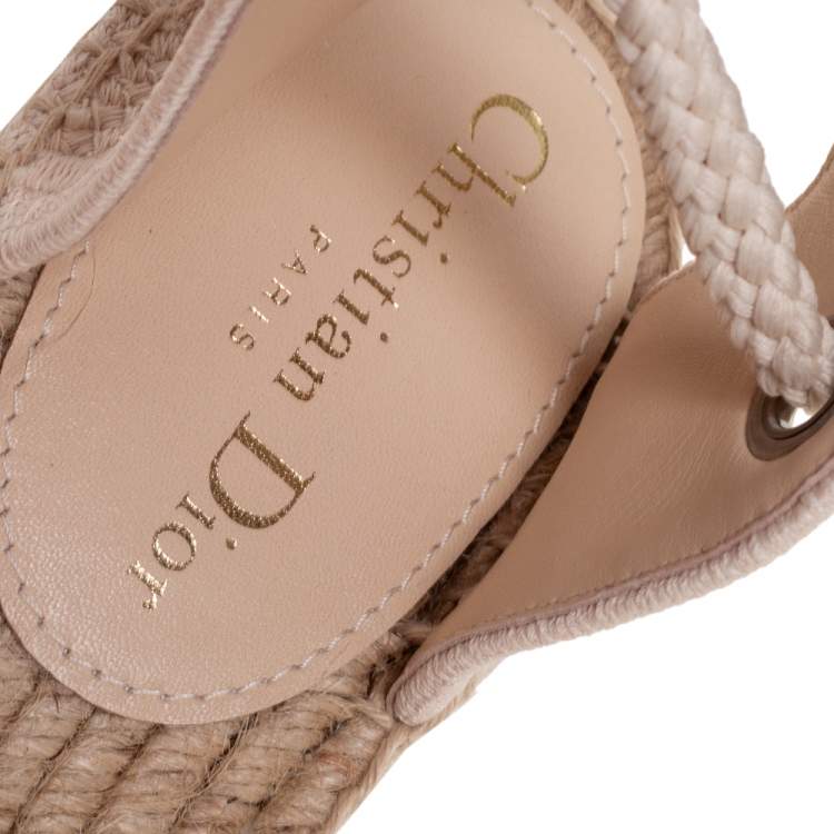 Pre Owned Dior Cream Granville Mesh Embroidered Ankle Wrap Flat Espadrille Sandals Size 39