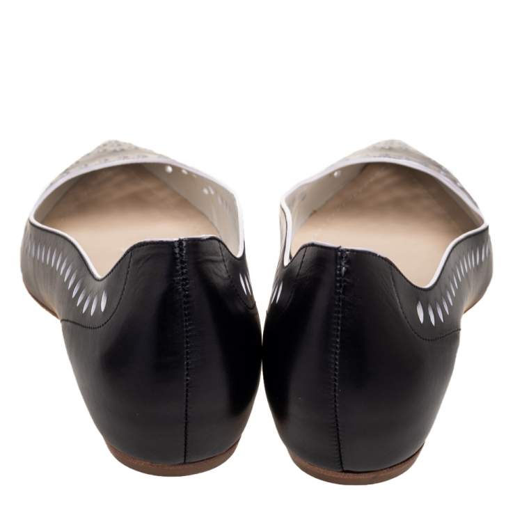 مملوكة مسبقًا Dior Black Laser-Cut Leather Pointed-Toe Ballet Flats Size 39