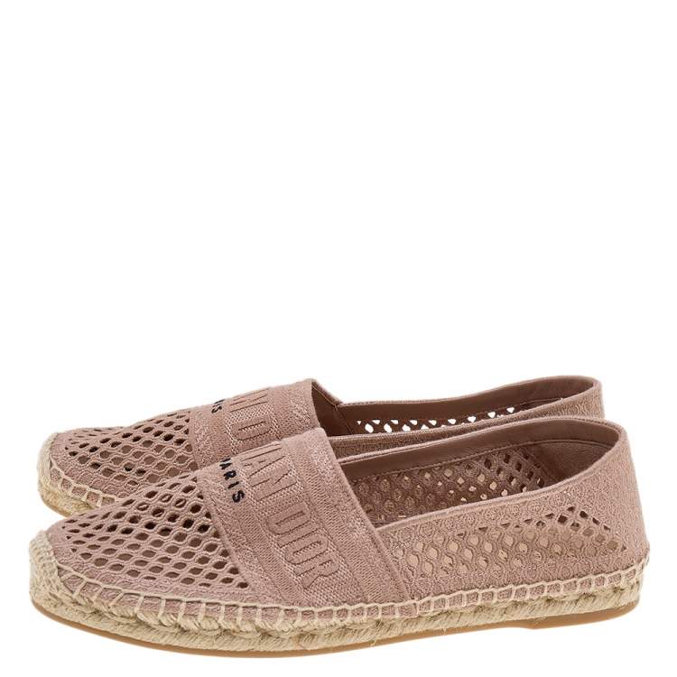 Pre Owned Dior Blush Pink Embroidered Canvas Granville Espadrille Flats Size 38