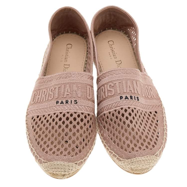 Pre Owned Dior Blush Pink Embroidered Canvas Granville Espadrille Flats Size 38