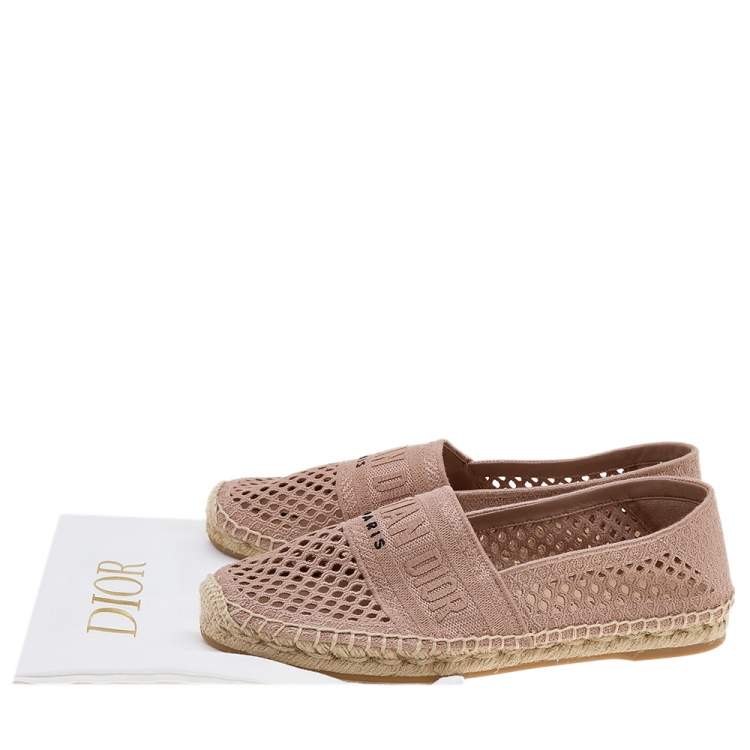 Pre Owned Dior Blush Pink Embroidered Canvas Granville Espadrille Flats Size 38