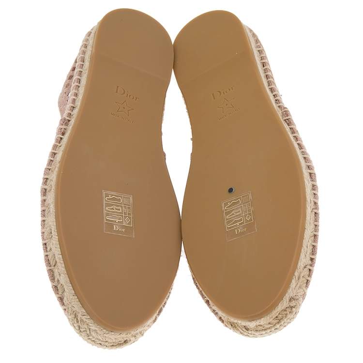 Pre Owned Dior Blush Pink Embroidered Canvas Granville Espadrille Flats Size 38