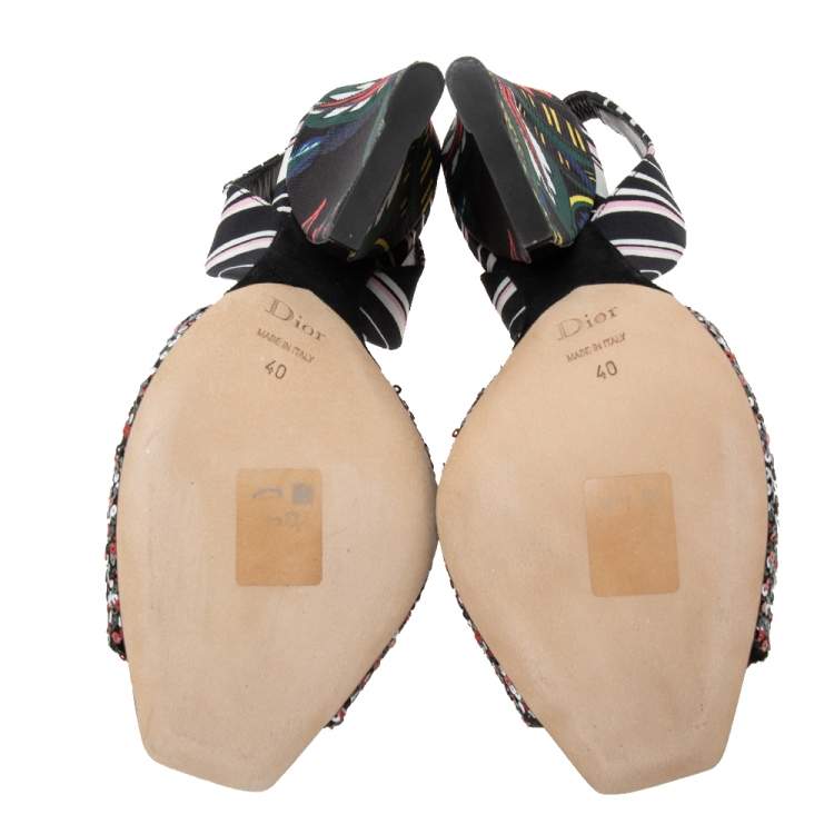 Pre Owned Dior Multicolor Sequins and Printed Fabric Slingback Open-Toe Sandals Size 40