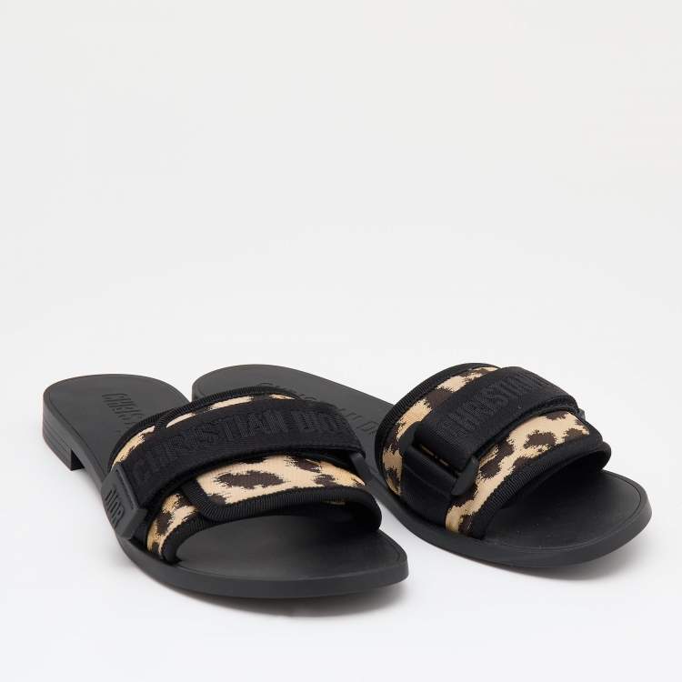 Pre Owned Dior Black/Beige Printed Fabric Dio(r)evolution Flat Slides Size 37