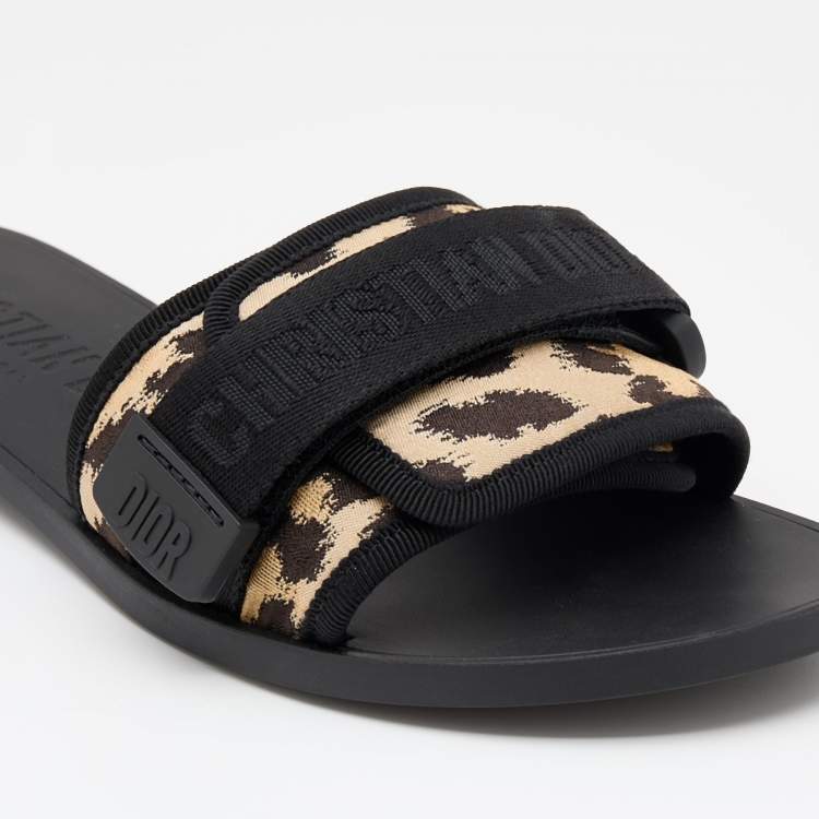 Pre Owned Dior Black/Beige Printed Fabric Dio(r)evolution Flat Slides Size 37
