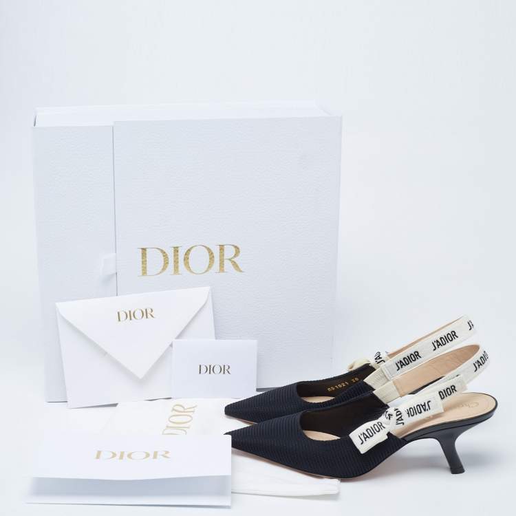 Pre Owned Dior Black Technical Fabric and Ribbon J'adior Slingback Pumps Size 38