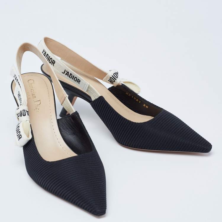 Pre Owned Dior Black Technical Fabric and Ribbon J'adior Slingback Pumps Size 38