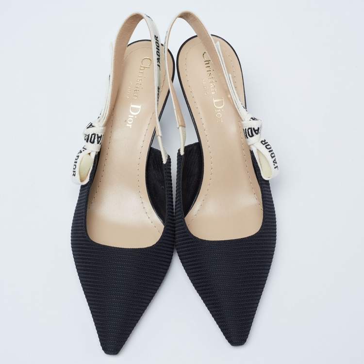 Pre Owned Dior Black Technical Fabric and Ribbon J'adior Slingback Pumps Size 38