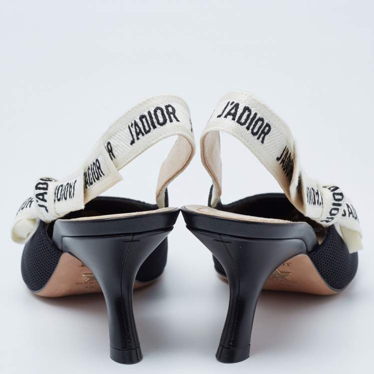 Pre Owned Dior Black Technical Fabric and Ribbon J'adior Slingback Pumps Size 38