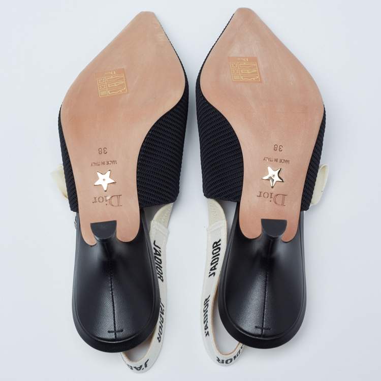 Pre Owned Dior Black Technical Fabric and Ribbon J'adior Slingback Pumps Size 38