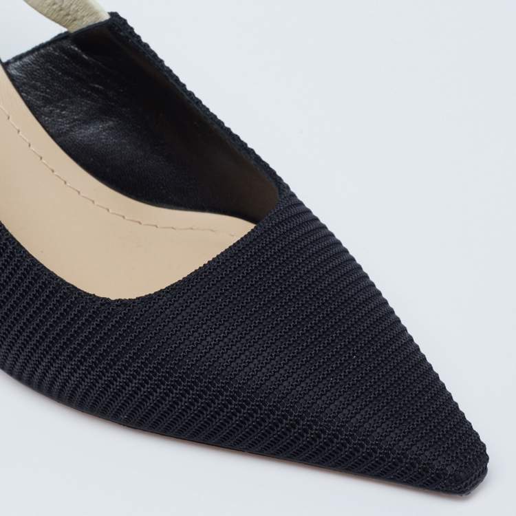 Pre Owned Dior Black Technical Fabric and Ribbon J'adior Slingback Pumps Size 38