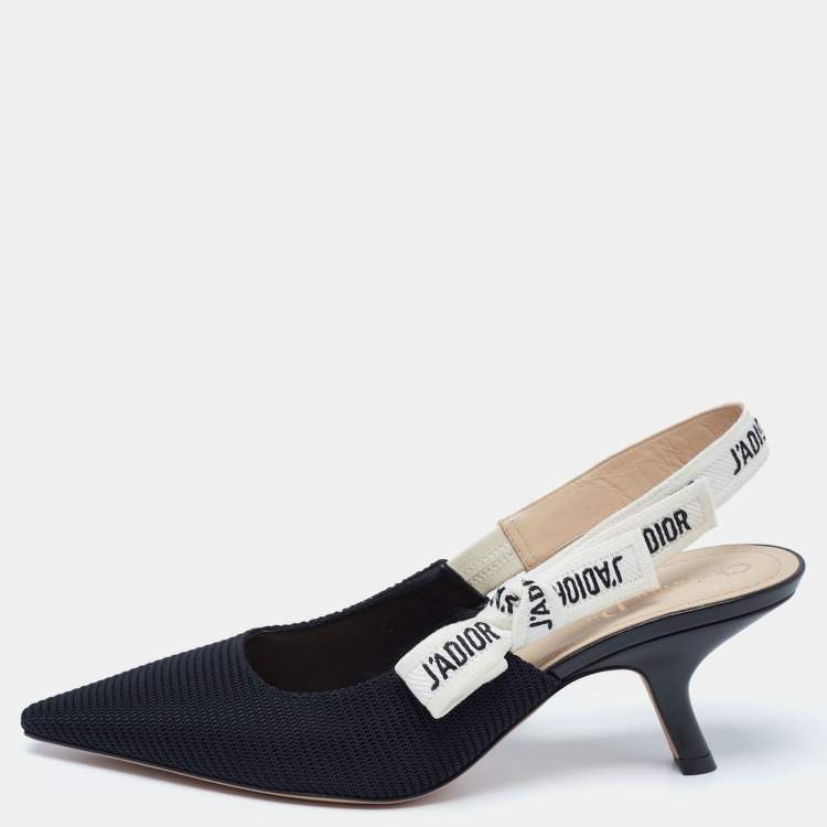 Pre Owned Dior Black Technical Fabric and Ribbon J'adior Slingback Pumps Size 38