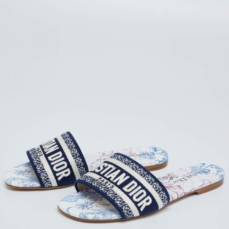Pre Owned Dior Multicolor Canvas Logo Embroidered D-Way Flat Slides Size 36