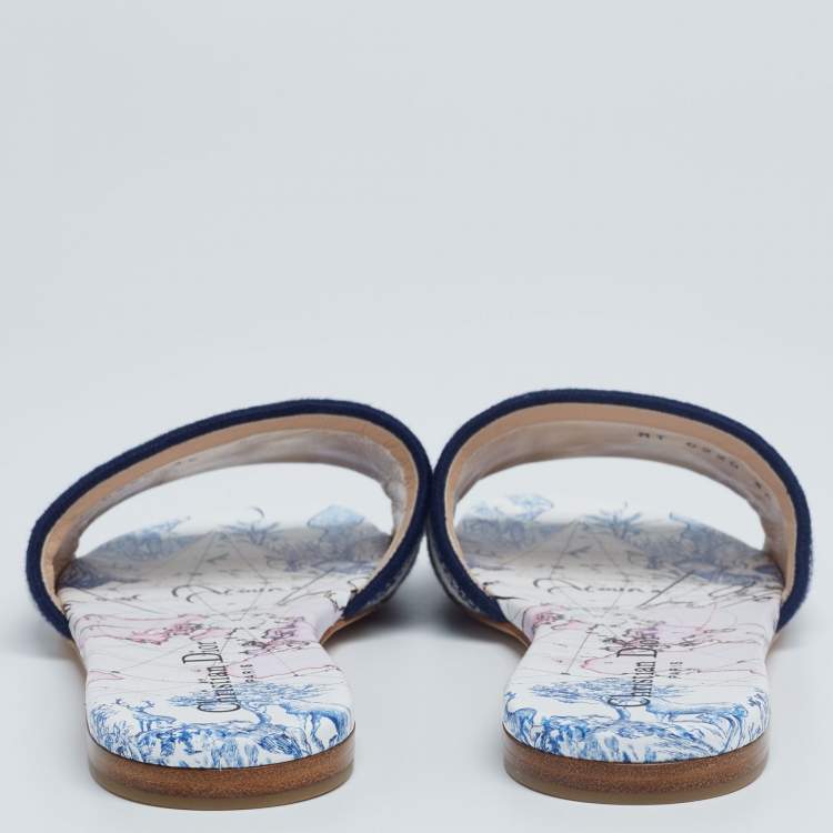 Pre Owned Dior Multicolor Canvas Logo Embroidered D-Way Flat Slides Size 36