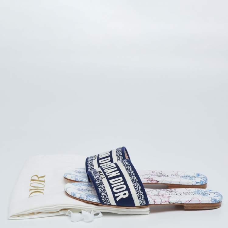 Pre Owned Dior Multicolor Canvas Logo Embroidered D-Way Flat Slides Size 36