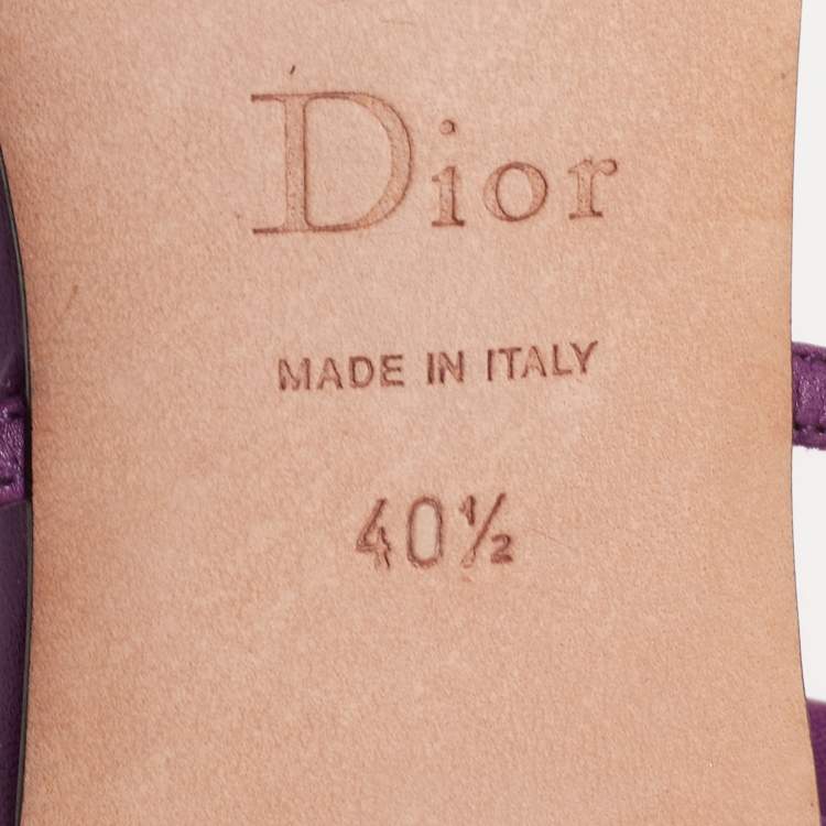 Pre Owned Dior Purple Leather Crystal  Embellished Strappy Flat Sandals Size 40.5
