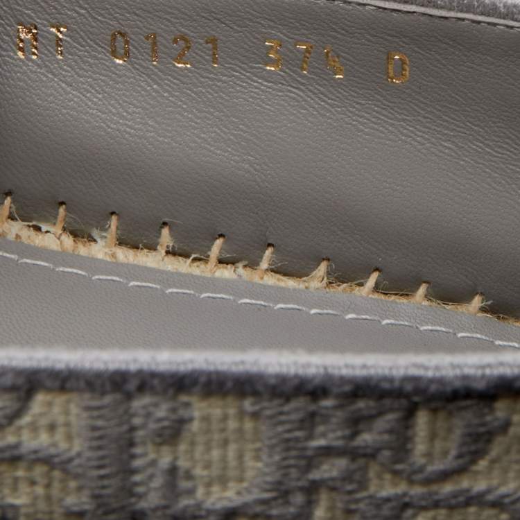 Pre Owned Dior Dark Grey/White Oblique Embroidered Cotton Fabric Granville Espadrille Flats Size 37.5