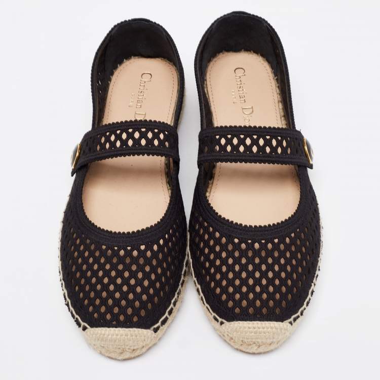 Pre Owned Dior Black Mesh Caro Flat Espadrilles Size 40