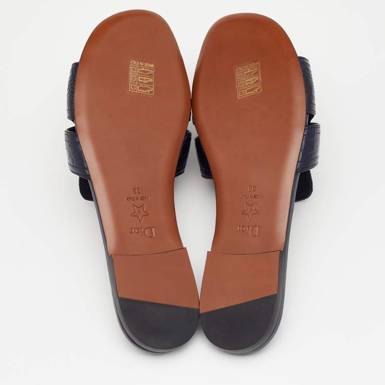 Pre Owned Dior Navy Blue Alligator Leather 30 Montaigne Flat Slides Size 38