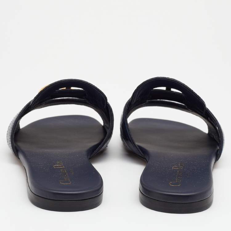 Pre Owned Dior Navy Blue Alligator Leather 30 Montaigne Flat Slides Size 38