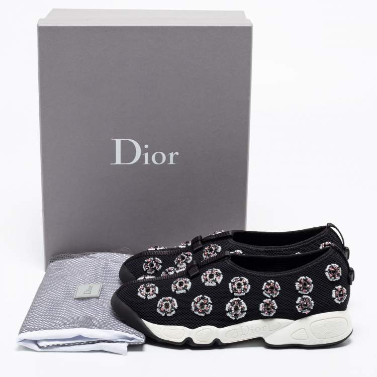 Pre Owned Dior Black Mesh Sequins Embellished Fusion Slip On Sneakers Size 37