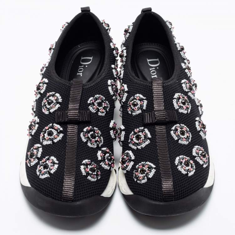 Pre Owned Dior Black Mesh Sequins Embellished Fusion Slip On Sneakers Size 37