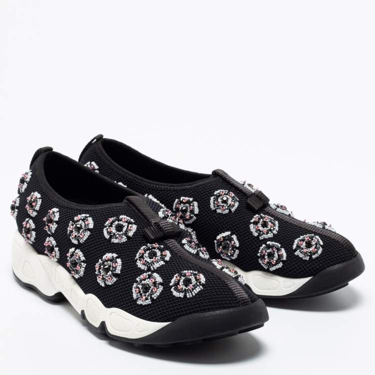 Pre Owned Dior Black Mesh Sequins Embellished Fusion Slip On Sneakers Size 37