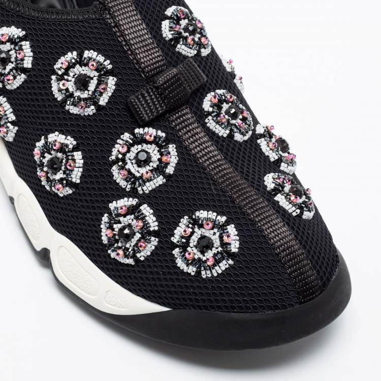Pre Owned Dior Black Mesh Sequins Embellished Fusion Slip On Sneakers Size 37