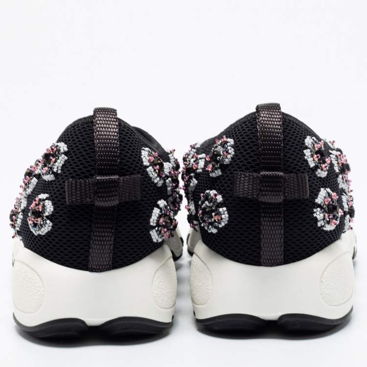 Pre Owned Dior Black Mesh Sequins Embellished Fusion Slip On Sneakers Size 37