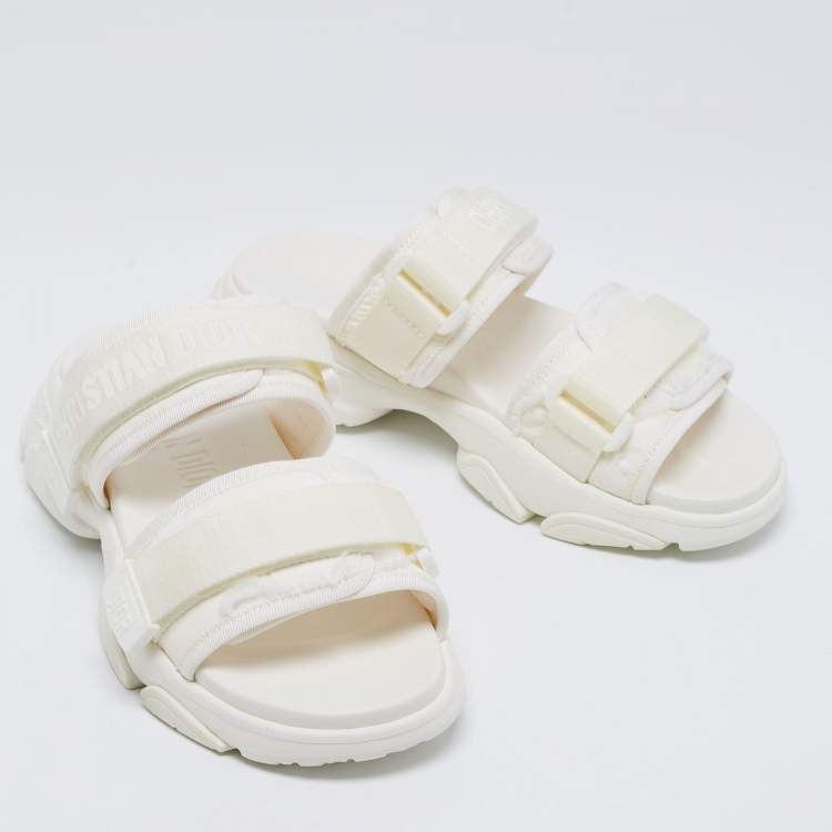 Pre Owned Dior White Fabric D- Wander Slide Sandals Size 37