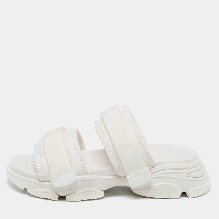 Pre Owned Dior White Fabric D- Wander Slide Sandals Size 37