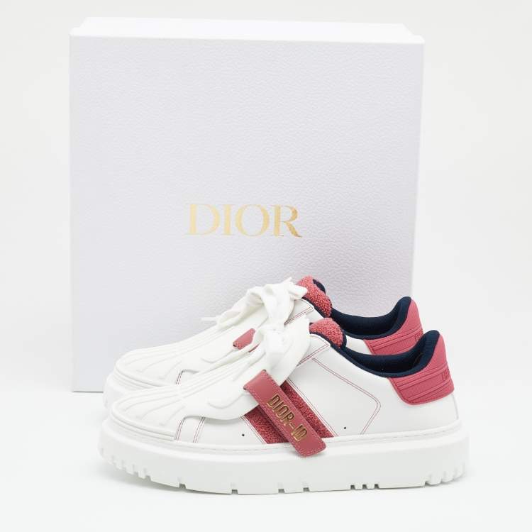 Pre Owned Dior White/Pink Leather and Rubber ID Sneakers Size 39