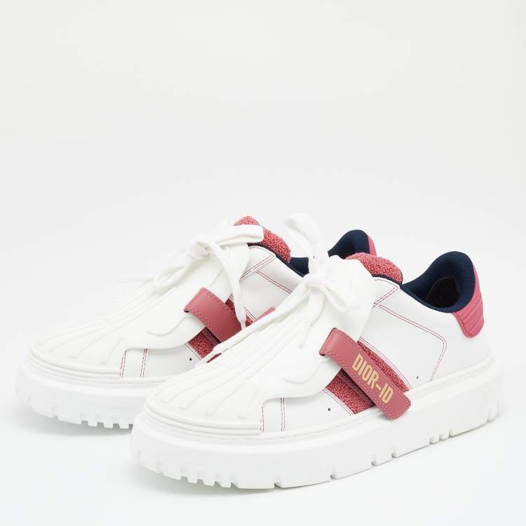 Pre Owned Dior White/Pink Leather and Rubber ID Sneakers Size 39