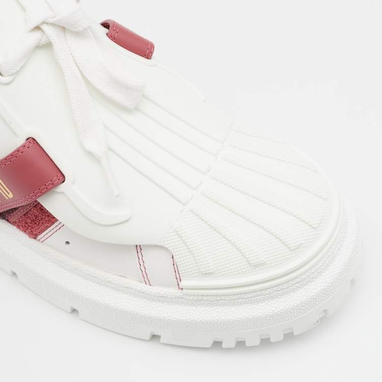 Pre Owned Dior White/Pink Leather and Rubber ID Sneakers Size 39
